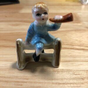 Vintage Ceramic Figurine Little Boy Blue Hand-Painted 1.5" Tall Collectible Home